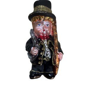Chimney Sweep 4" Christmas Ornament Hand Blown Glass Black Gold Glitter Vintage